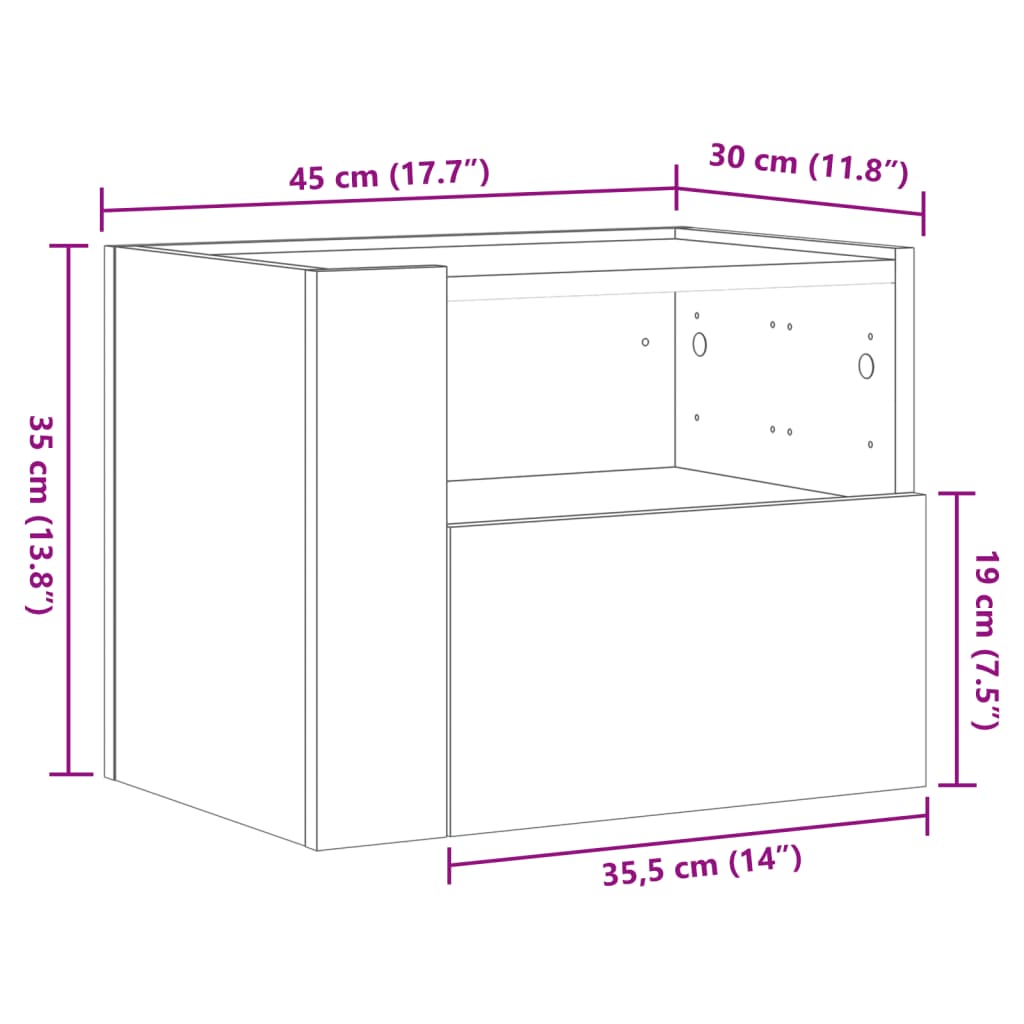 Table de chevet murale blanche 45x30x35 cm