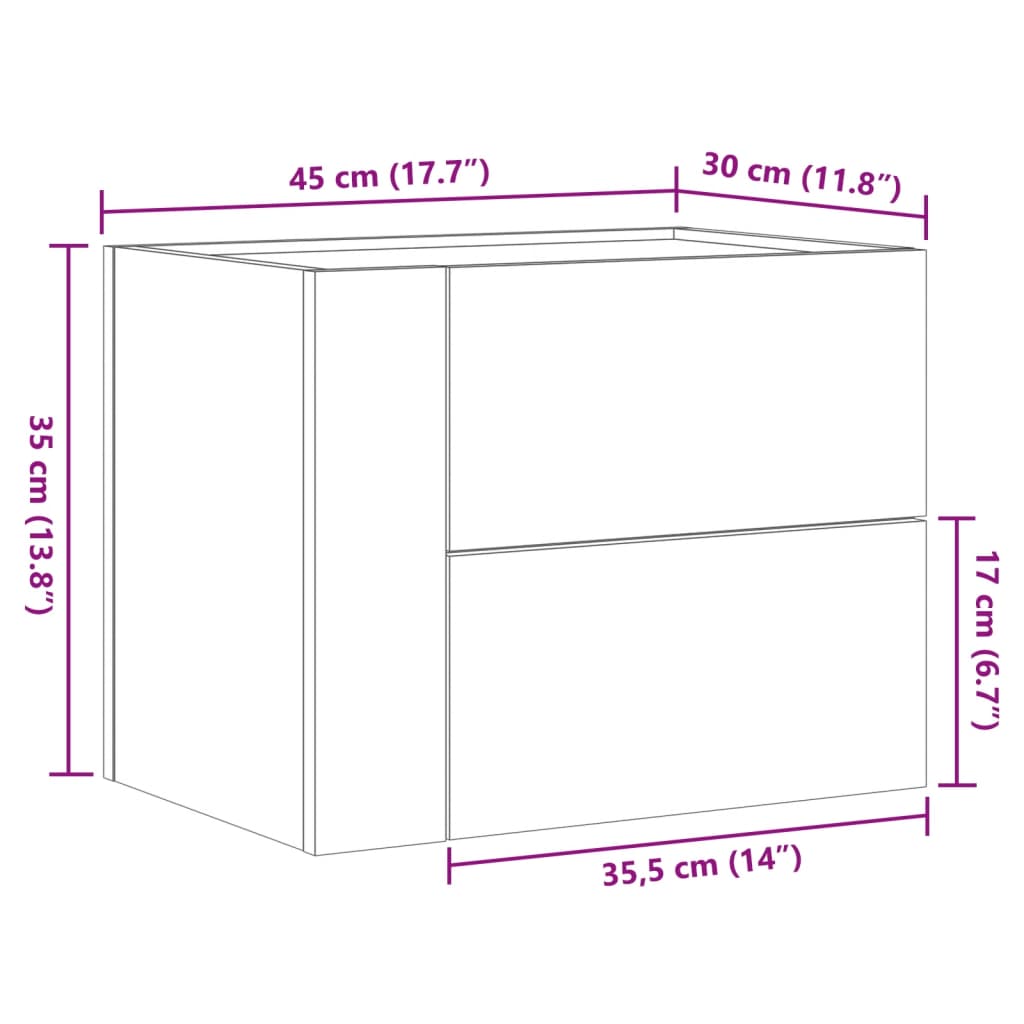 Table de chevet murale chêne Sonoma 45x30x35 cm