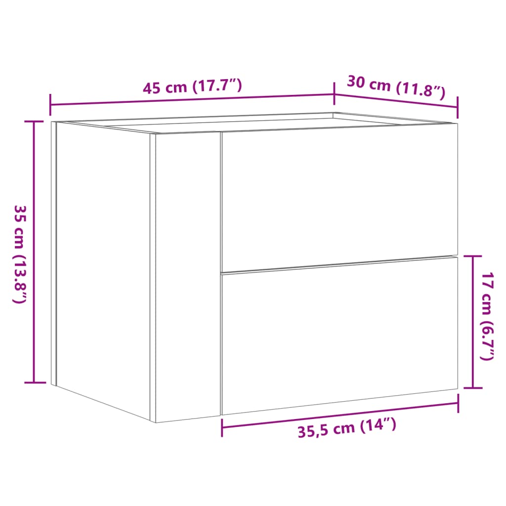 Table de chevet murale chêne fumé 45x30x35 cm