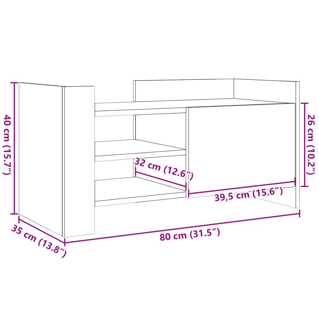 Meuble TV gris béton 80x35x40 cm en bois