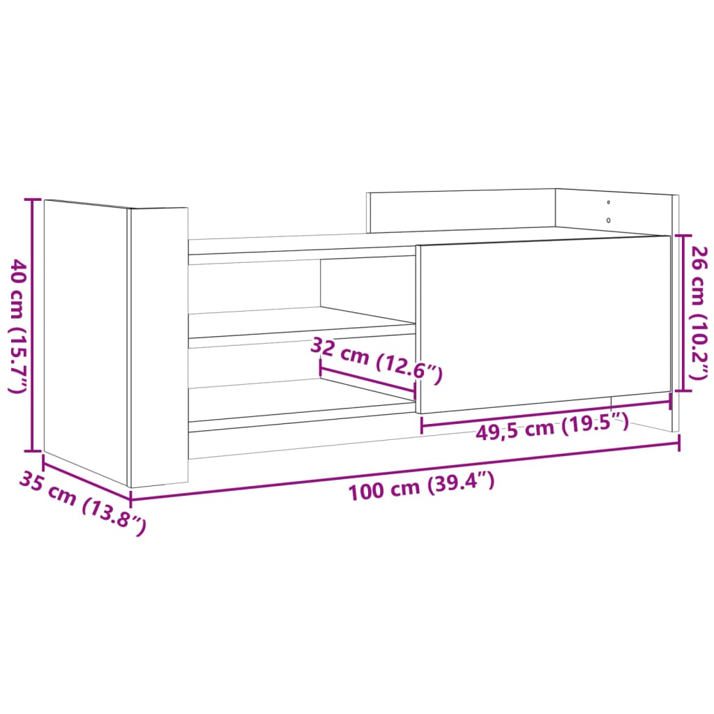 Meuble TV gris béton 100x35x40 cm en bois