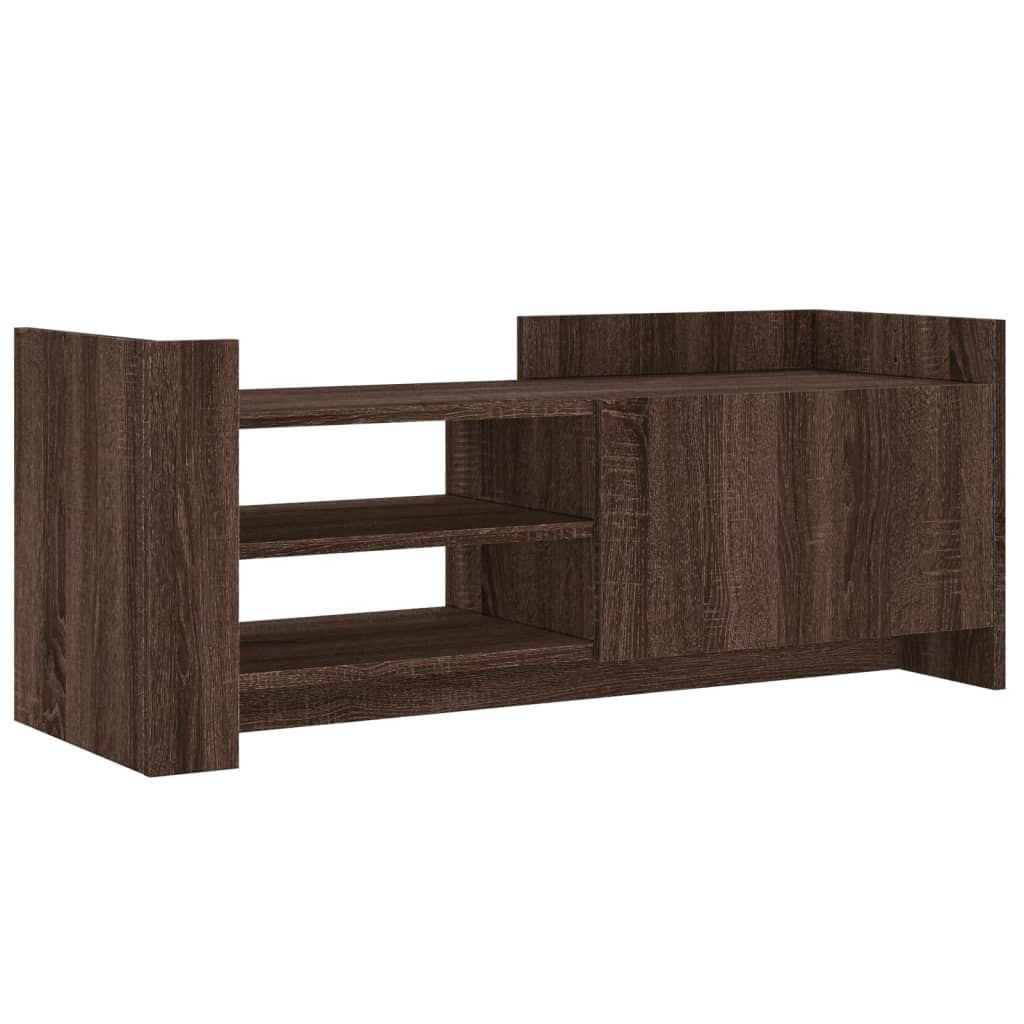 Meuble TV aspect chêne marron 100x35x40 cm matériau bois