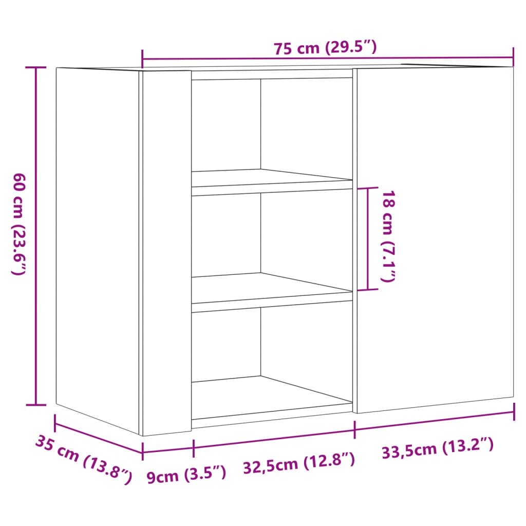 Wall Shelf White 75x35x60 cm Wood Material