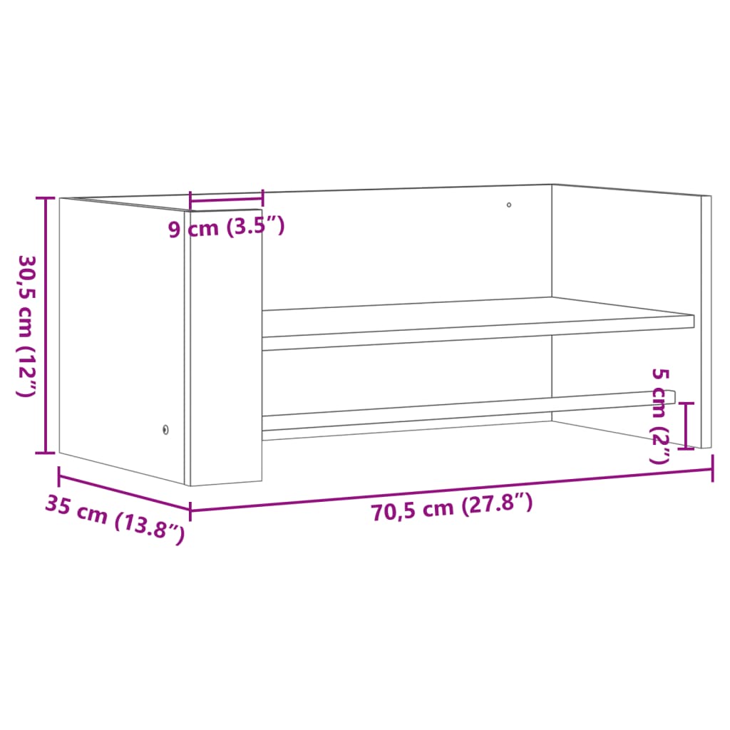 Wall Shelf White 70.5x35x30.5 cm Wood Material