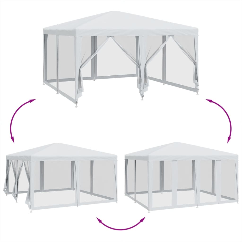 Tente de fête avec 8 panneaux latéraux grillagés blanc 4x4 m HDPE