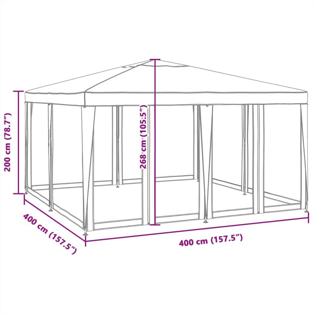 Tente de fête avec 8 panneaux latéraux grillagés blanc 4x4 m HDPE
