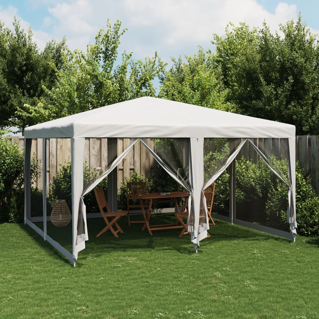 Tente de fête avec 8 panneaux latéraux grillagés blanc 4x4 m HDPE