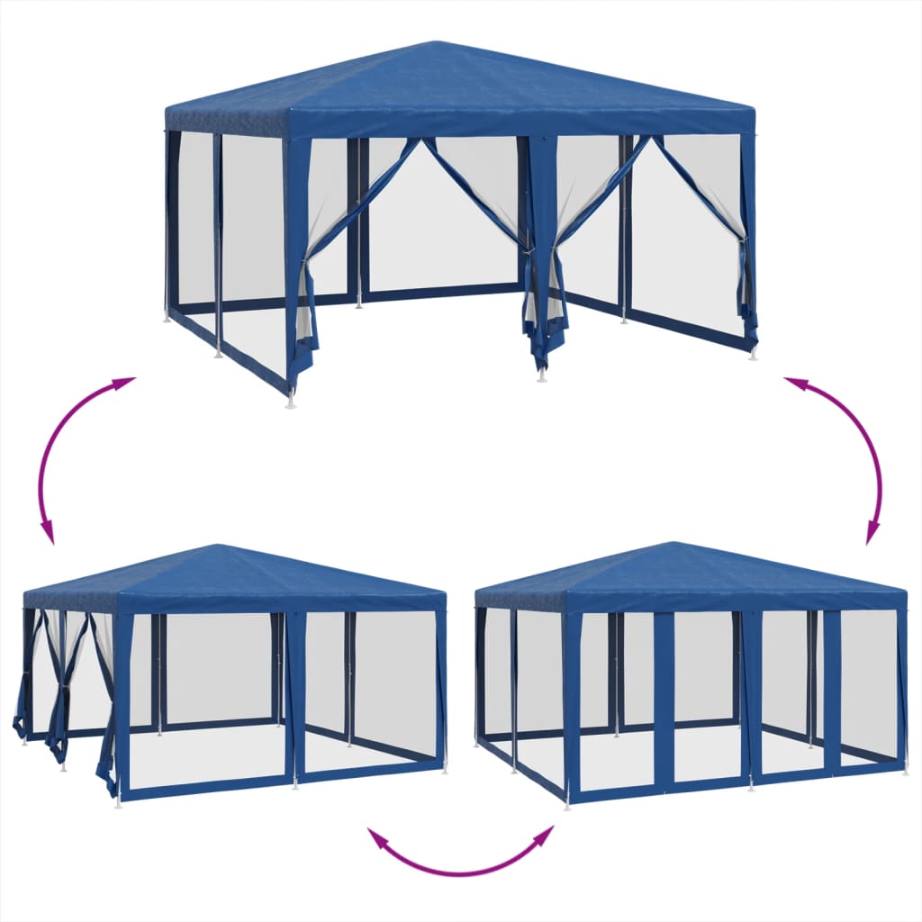 Tente de fête avec 8 panneaux latéraux en maille bleu 4x4 m HDPE