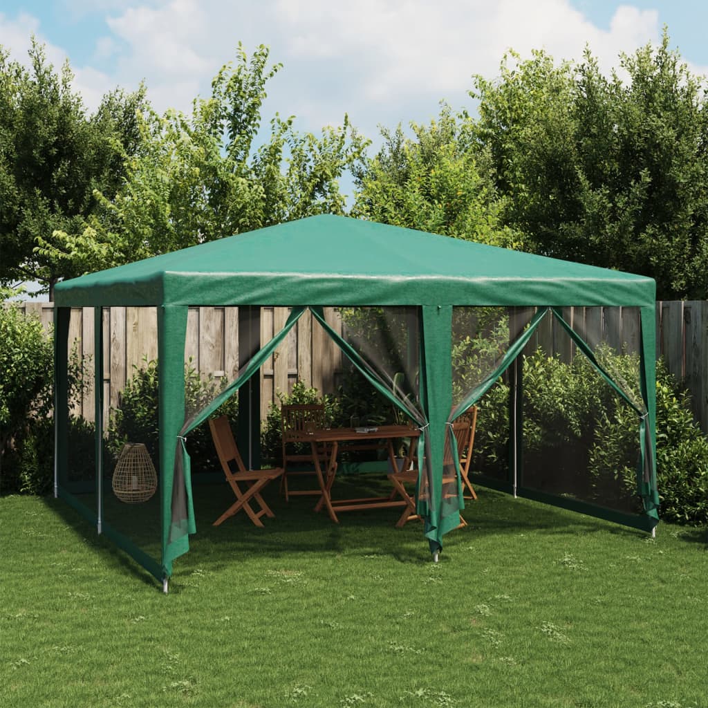 Tente de fête avec 8 panneaux latéraux grillagés vert 4x4 m HDPE