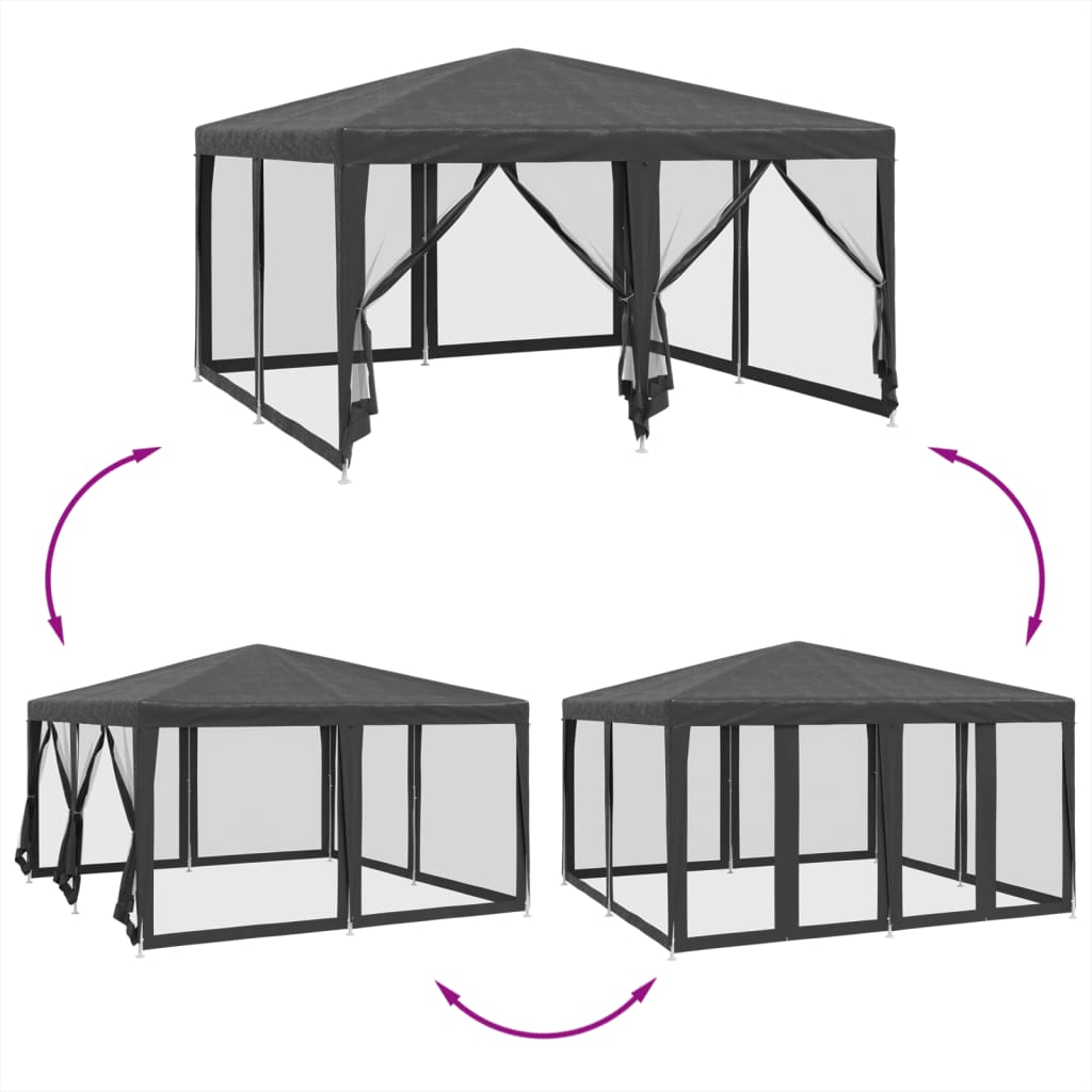 Partyzelt mit 8 Mesh-Seitenteilen Anthrazit 4x4 m HDPE