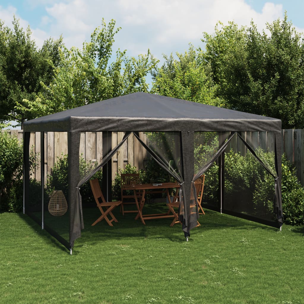 Tente de fête avec 8 panneaux latéraux grillagés anthracite 4x4 m HDPE