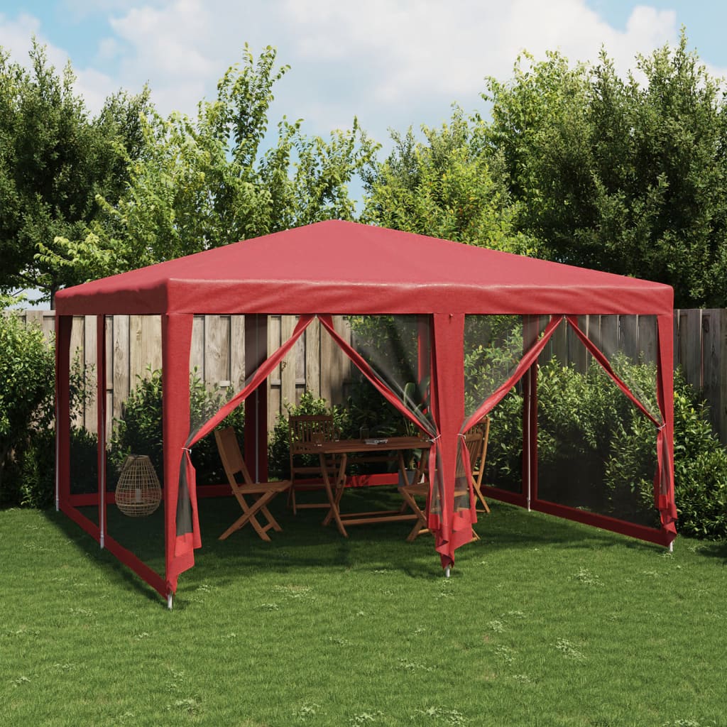 Tente de fête avec 8 panneaux latéraux grillagés rouge 4x4 m HDPE