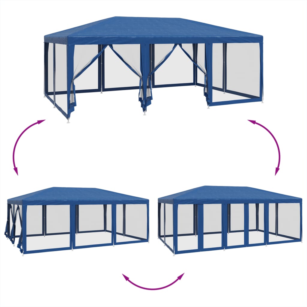 Tente de fête avec 10 panneaux latéraux en maille bleu 6x4 m HDPE