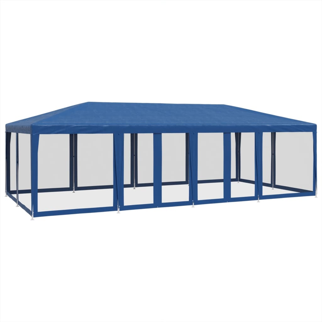 Tente de fête avec 12 panneaux latéraux en maille bleu 8x4 m HDPE