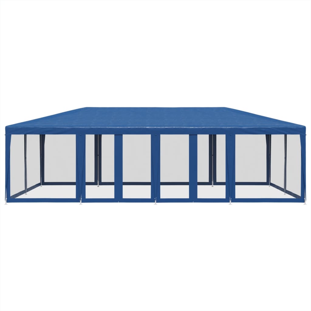 Tente de fête avec 12 panneaux latéraux en maille bleu 8x4 m HDPE