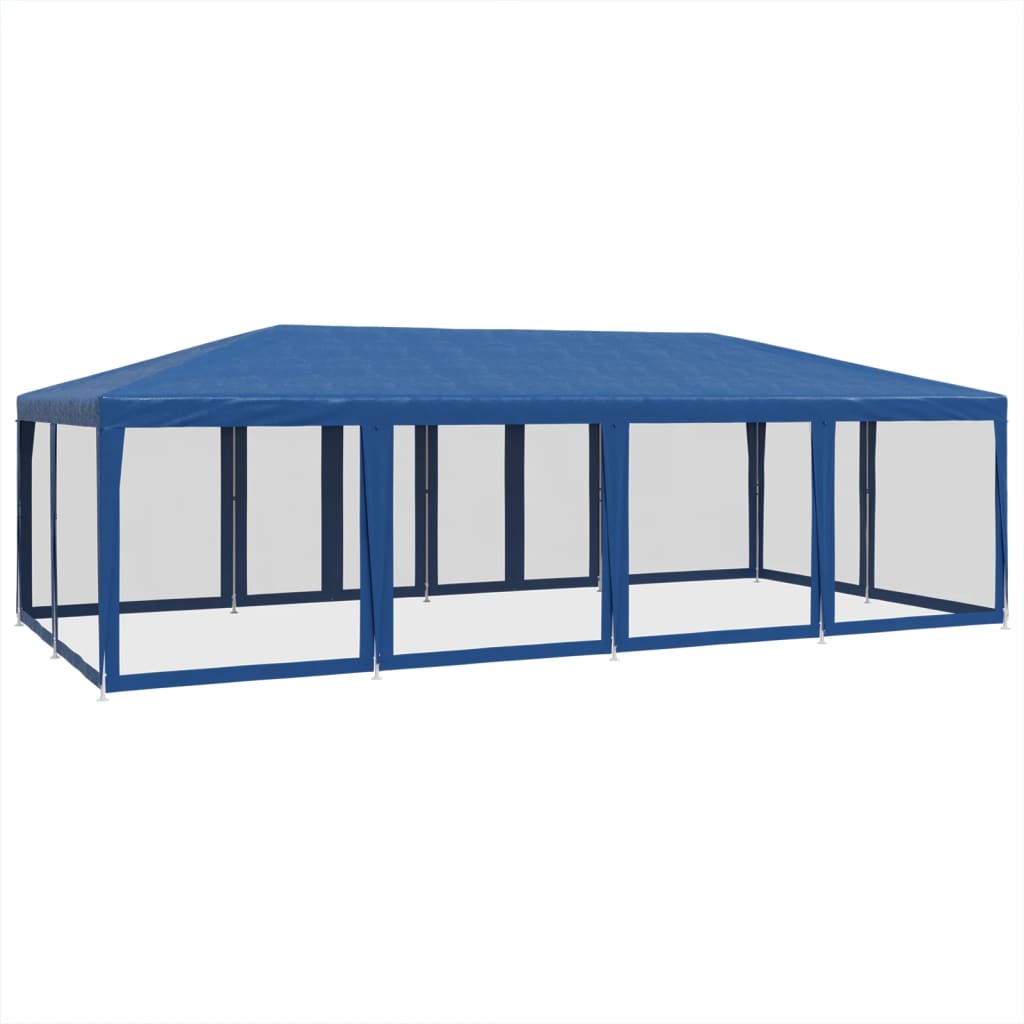 Tente de fête avec 12 panneaux latéraux en maille bleu 8x4 m HDPE