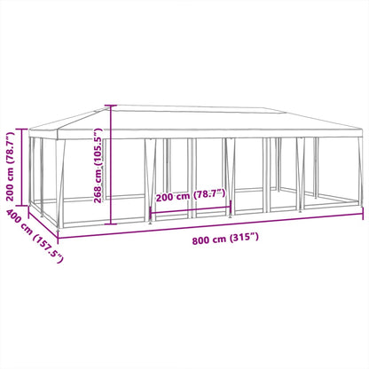 Partyzelt mit 12 Mesh-Seitenteilen Anthrazit 8x4 m HDPE