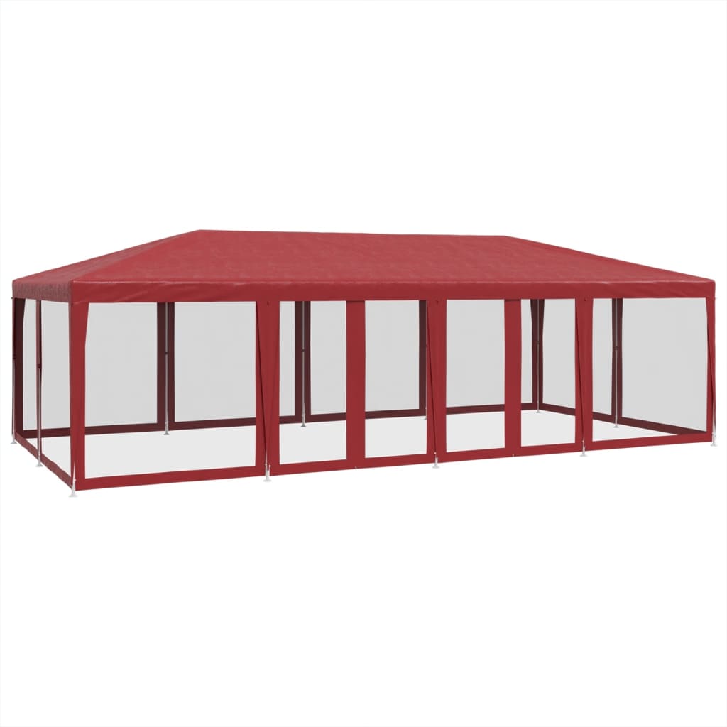 Tente de fête avec 12 panneaux latéraux grillagés rouge 8x4 m HDPE