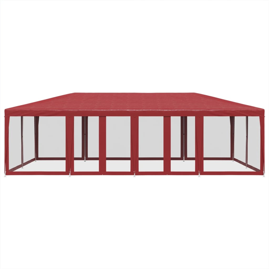 Tente de fête avec 12 panneaux latéraux grillagés rouge 8x4 m HDPE