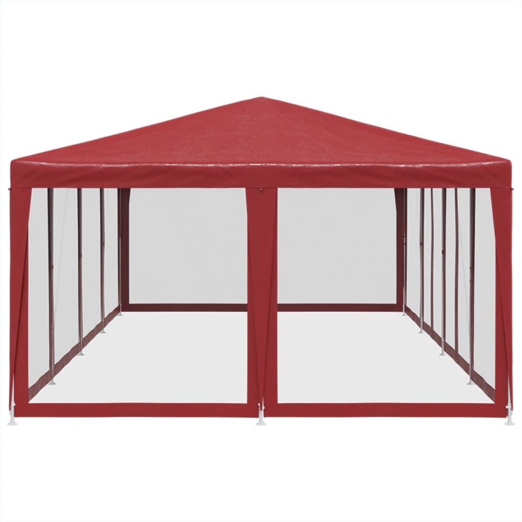 Tente de fête avec 12 panneaux latéraux grillagés rouge 8x4 m HDPE