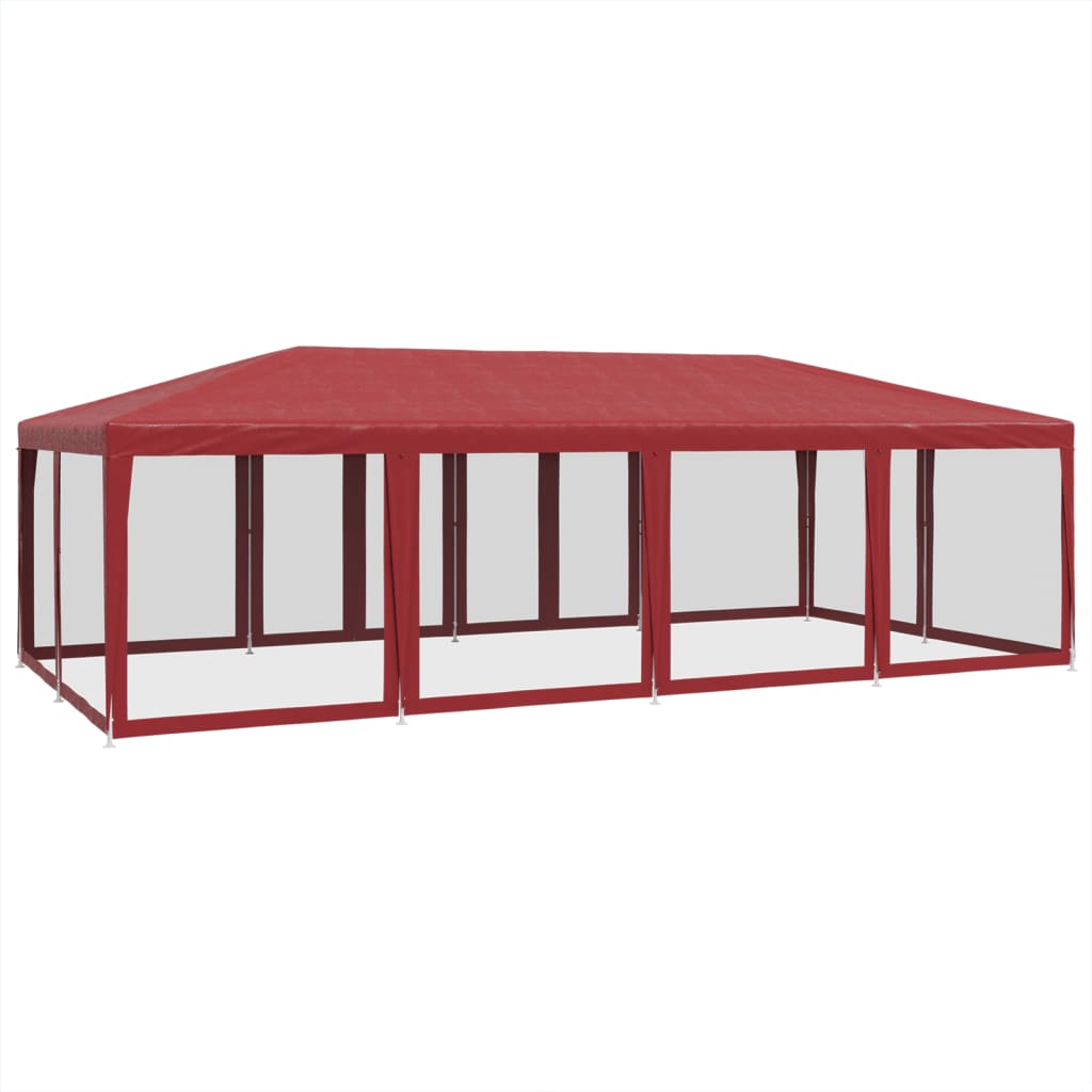 Tente de fête avec 12 panneaux latéraux grillagés rouge 8x4 m HDPE