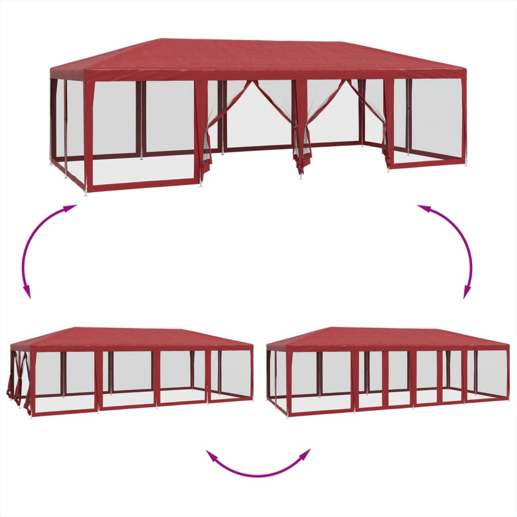 Tente de fête avec 12 panneaux latéraux grillagés rouge 8x4 m HDPE