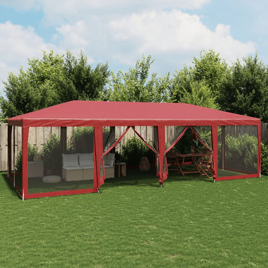 Tente de fête avec 12 panneaux latéraux grillagés rouge 8x4 m HDPE