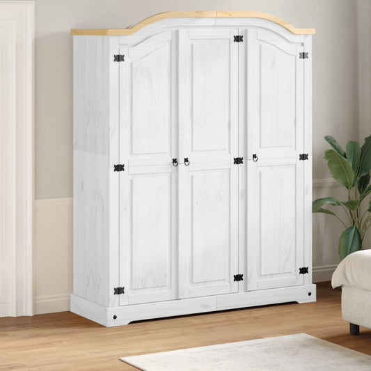 Armoire Corona Blanc 151,5x52x186 cm en bois de pin massif