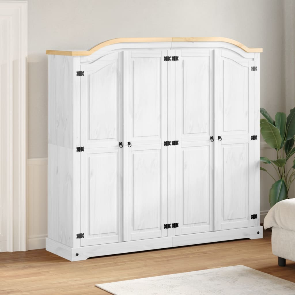 Armoire Corona Blanc 194x52x186 cm bois de pin massif