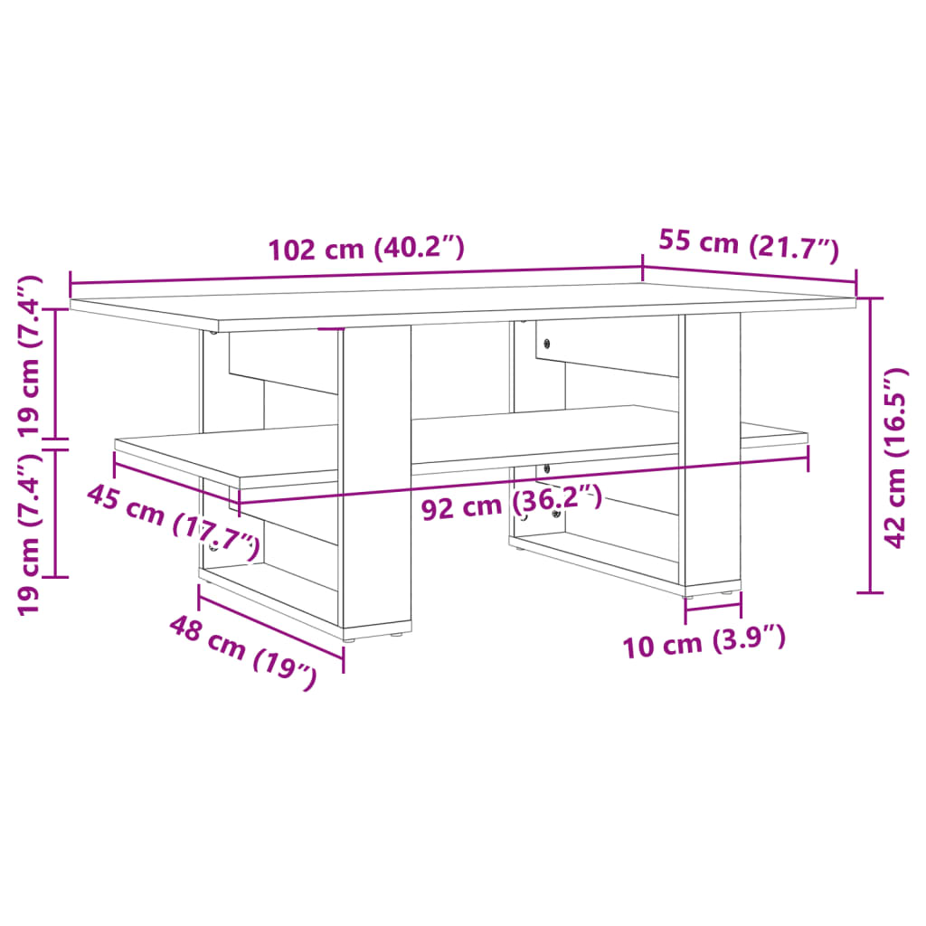 Table basse gris béton 102x55x42 cm en bois