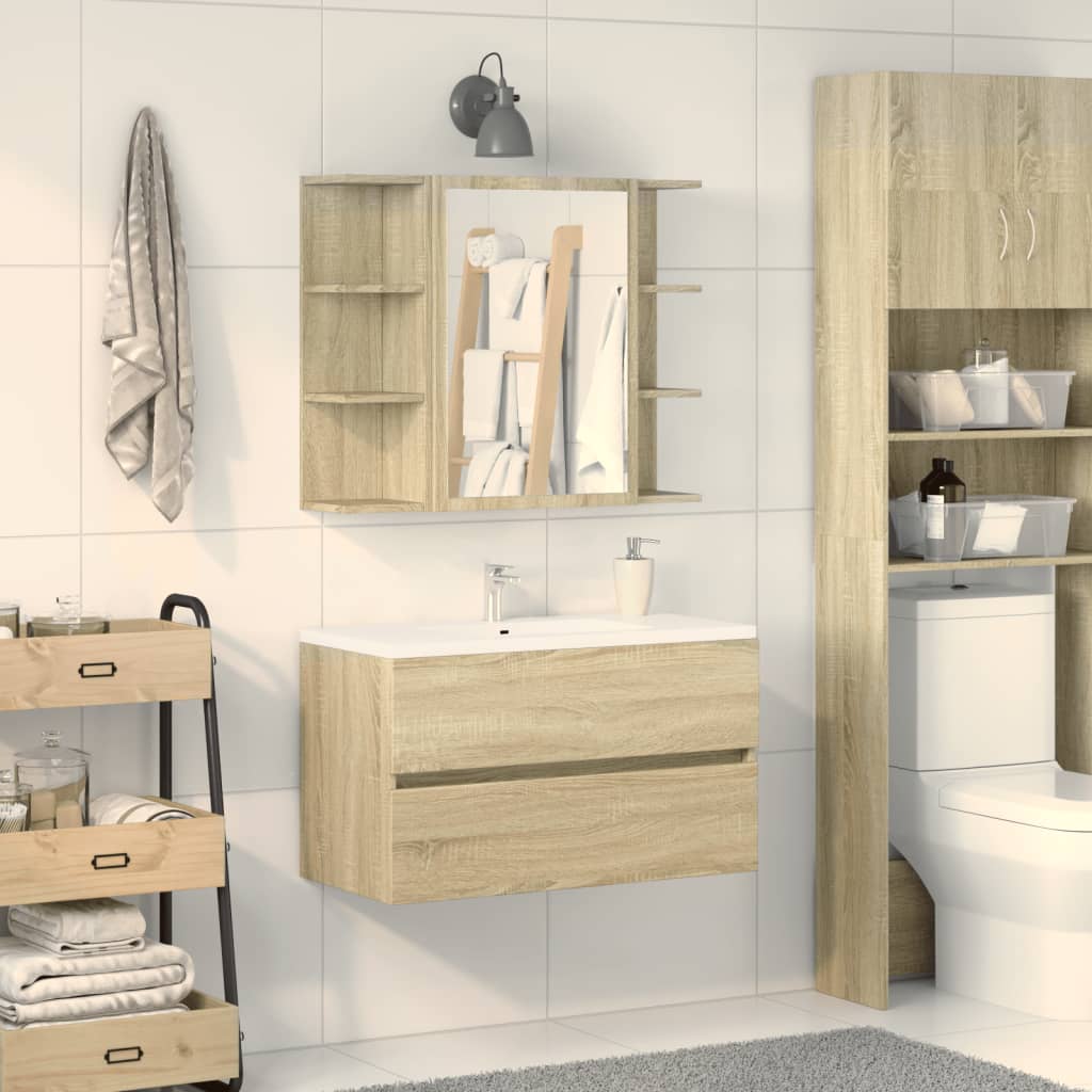 Armoire de toilette avec miroir chêne Sonoma 80x20,5x64 cm matériau bois