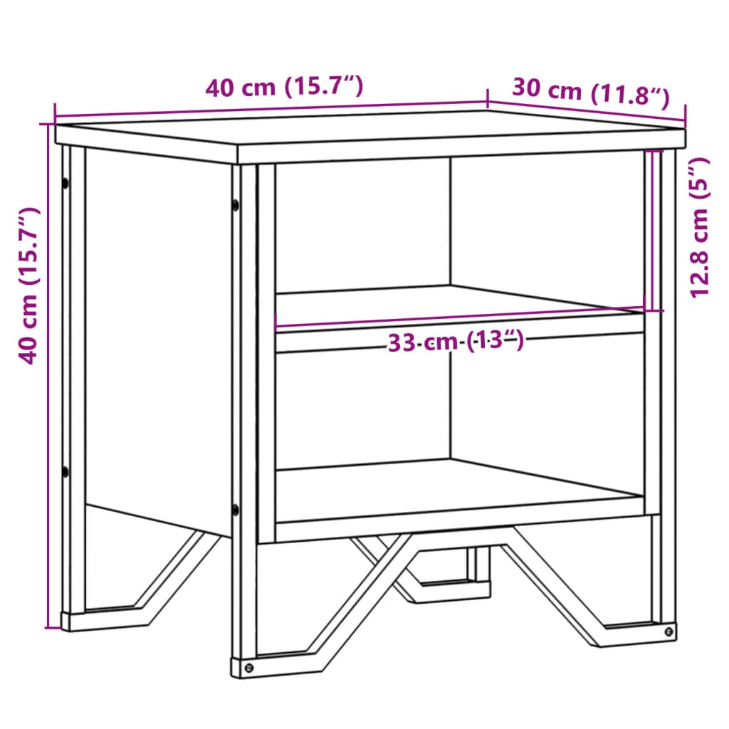 Table de chevet grise Sonoma 40x30x40 cm en bois