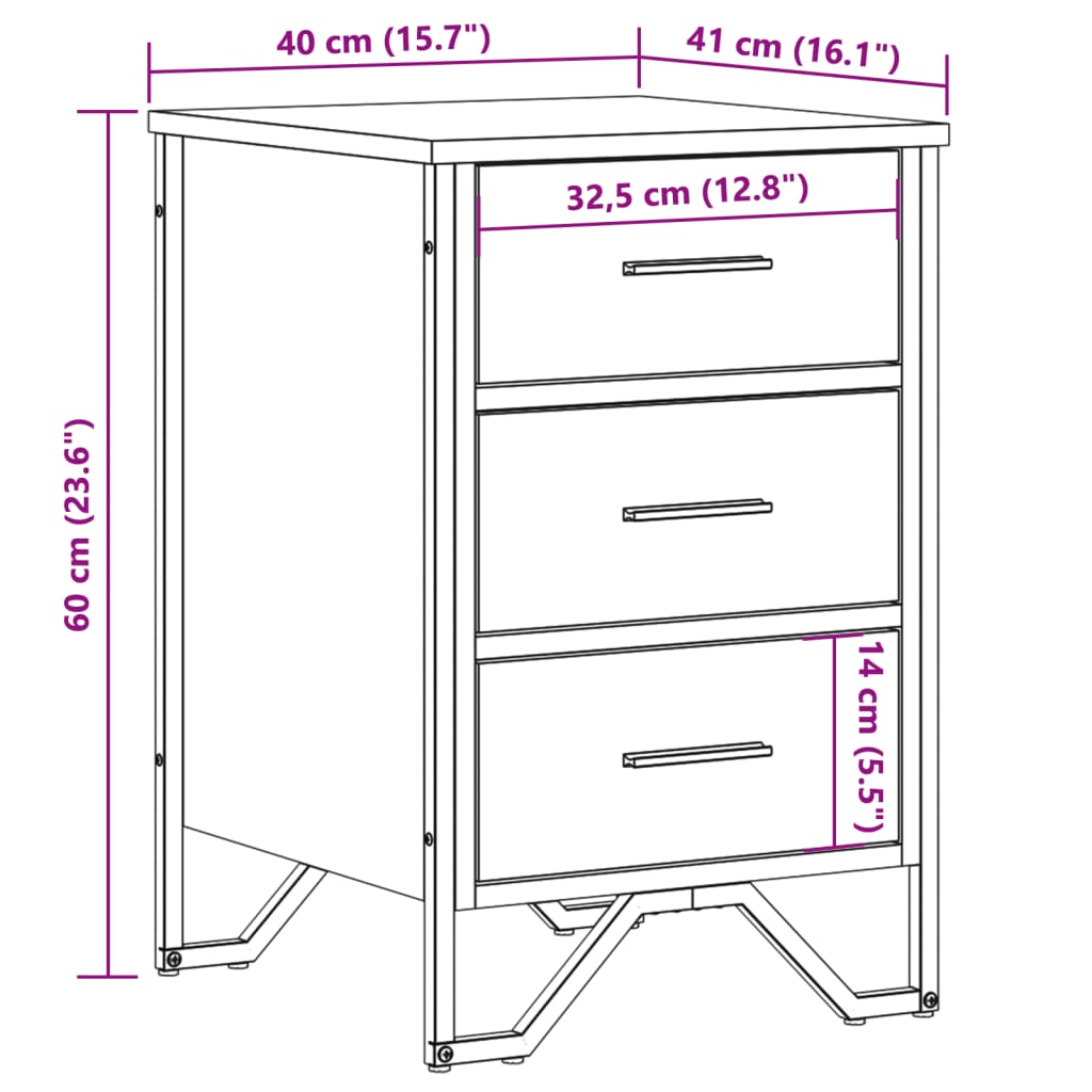 Table de chevet aspect chêne marron 40x41x60 cm en bois