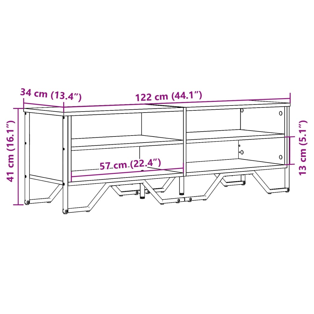 Meuble TV chêne fumé 122x34x41 cm matériau bois