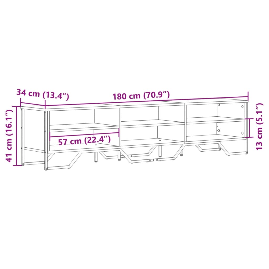 Meuble TV chêne Sonoma 180x34x41 cm matériau bois