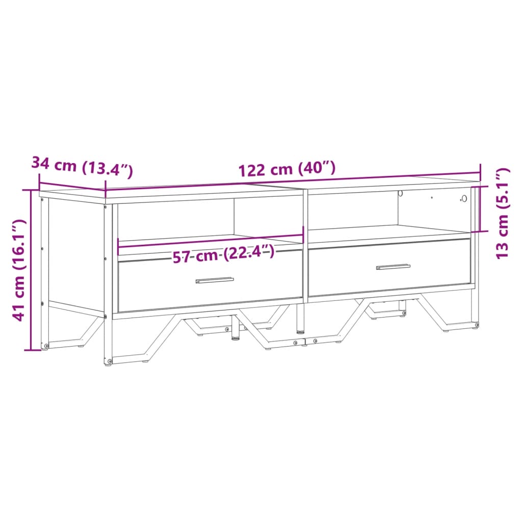 Meuble TV chêne Sonoma 122x34x41 cm matériau bois