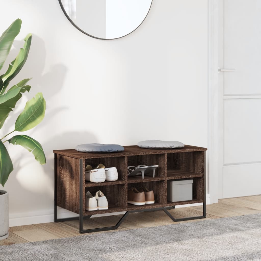 Étagère à chaussures aspect chêne marron 90x38x45,5 en bois