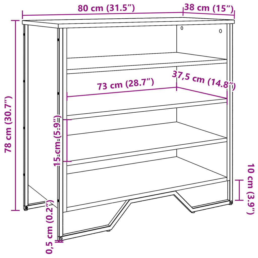Étagère à chaussures aspect chêne marron 80x38x78 cm en bois