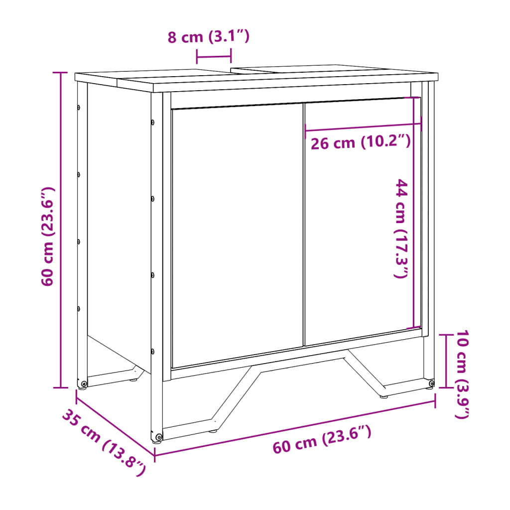 Meuble sous évier chêne fumé 60x35x60 cm en bois