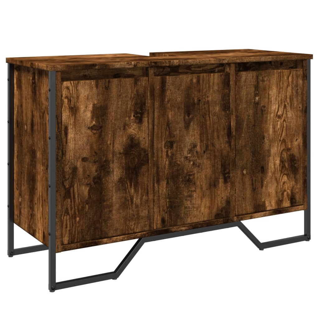 Meuble sous évier chêne fumé 91x35x60 cm en bois