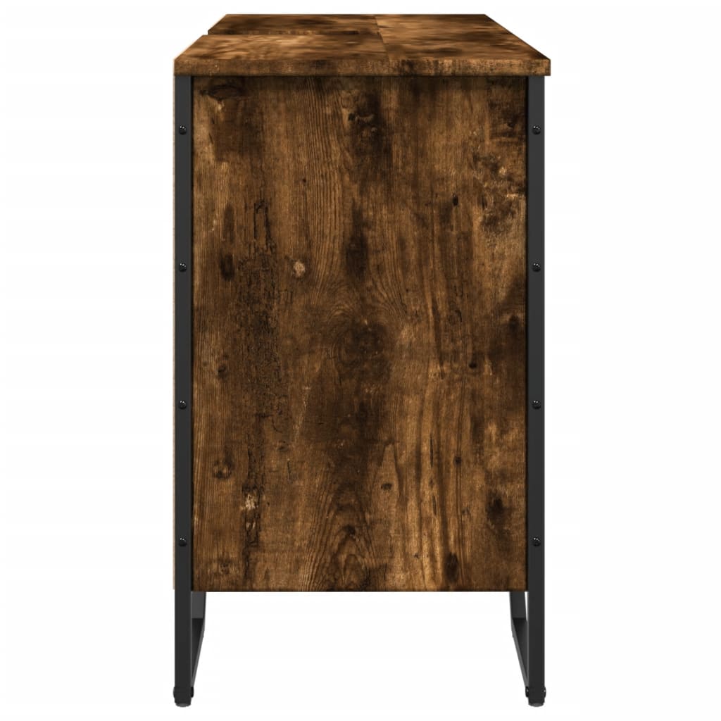 Meuble sous évier chêne fumé 91x35x60 cm en bois