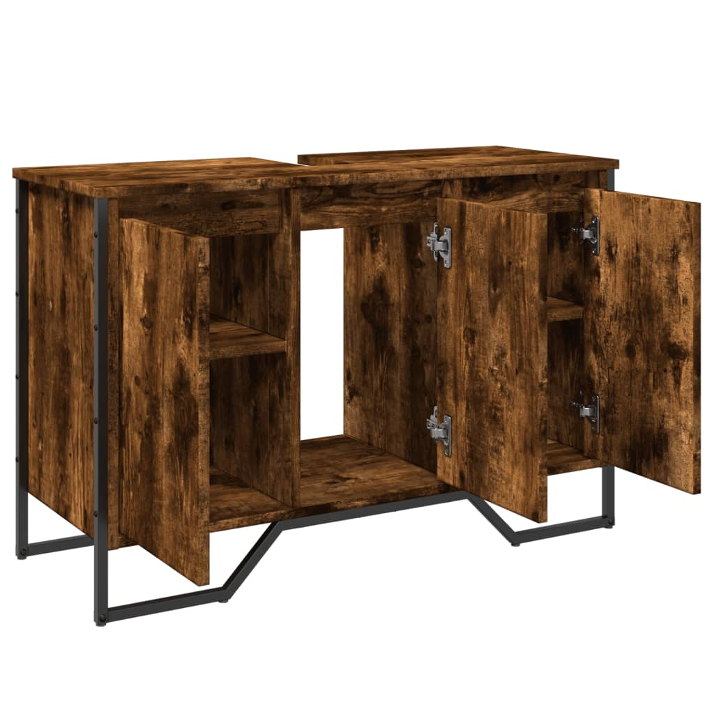 Meuble sous évier chêne fumé 91x35x60 cm en bois