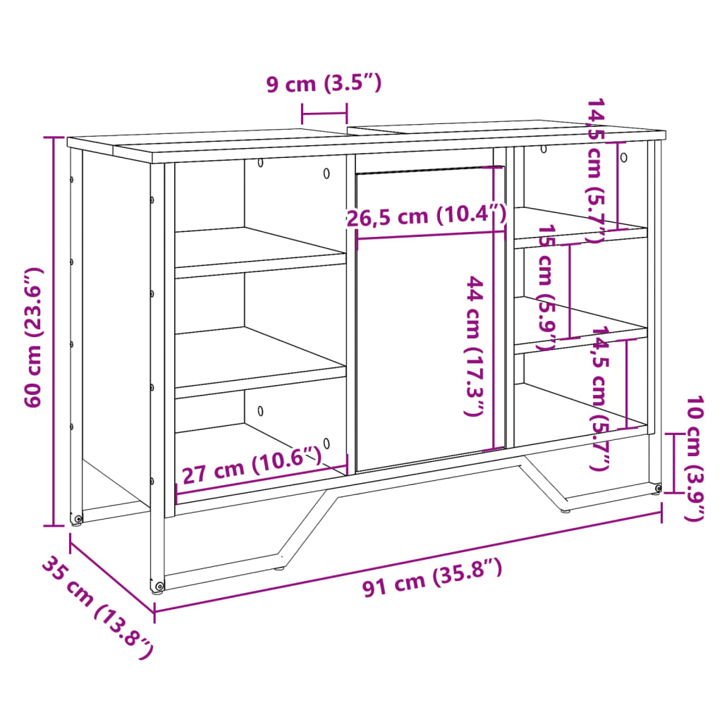 Meuble vasque Sonoma gris 91x35x60 cm en bois