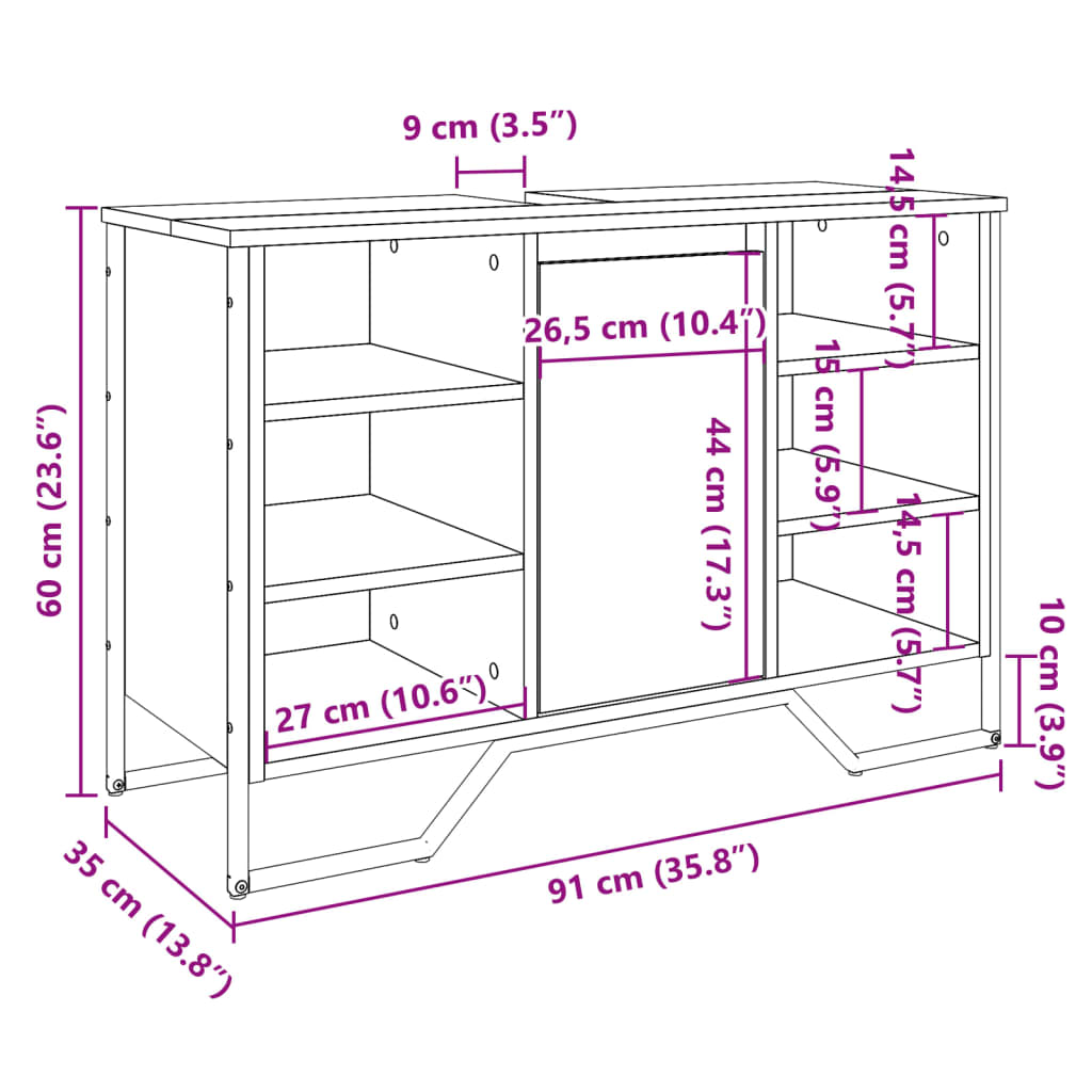 Meuble vasque aspect chêne marron 91x35x60 cm