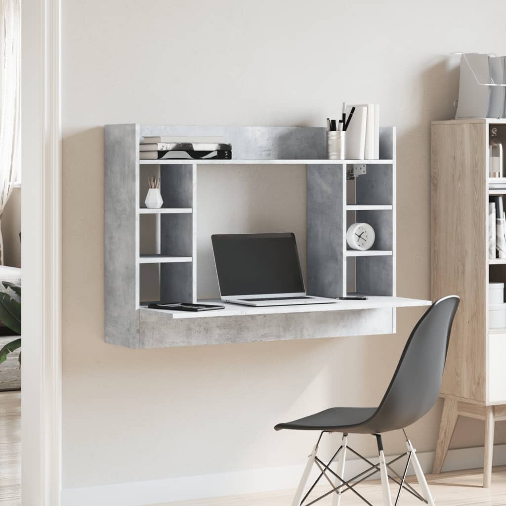 Bureau mural gris béton 105x48x75 cm en bois
