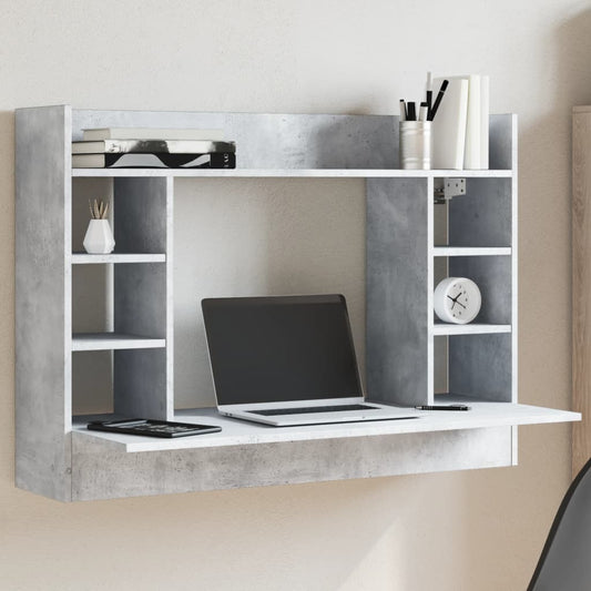 Bureau mural gris béton 105x48x75 cm en bois