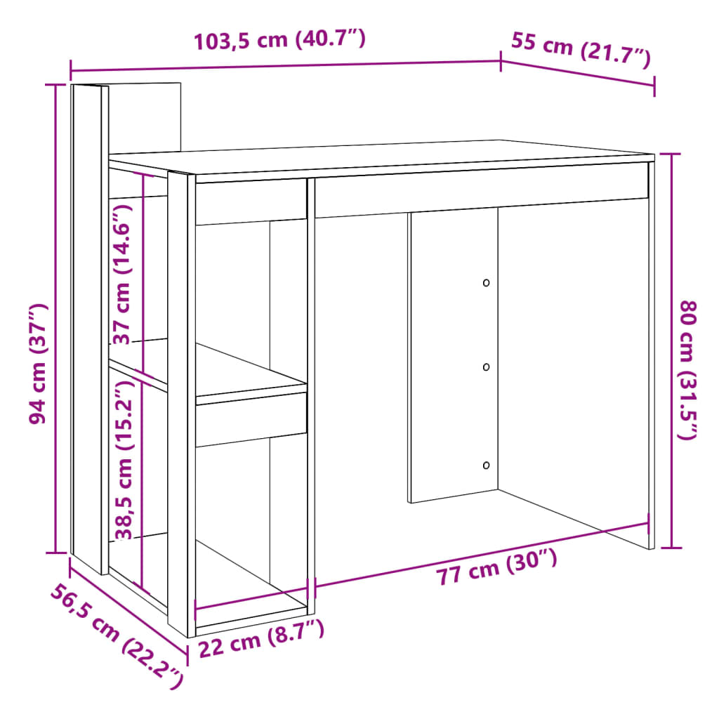 Bureau noir 103,5x56,5x94 cm en bois