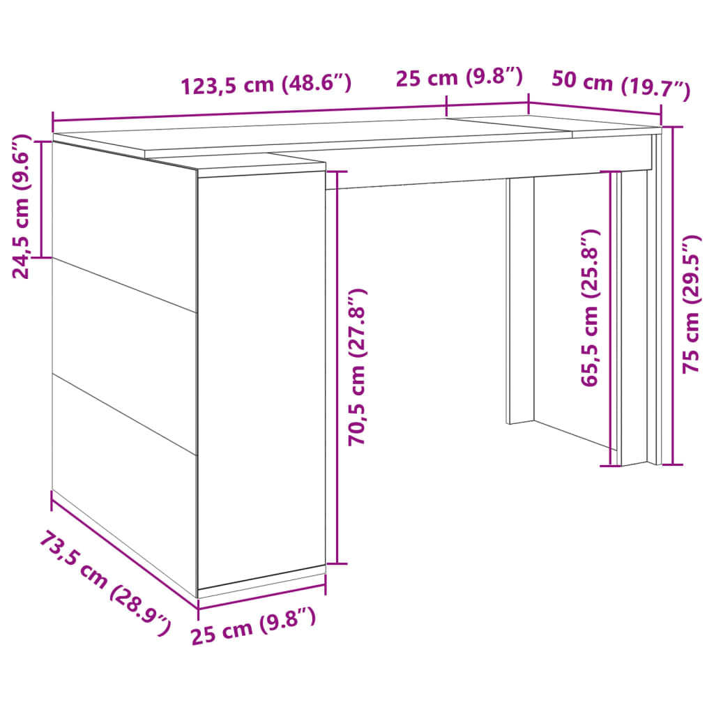 Schreibtisch Sonoma-Eiche 123,5x73,5x75 cm Holzwerkstoff