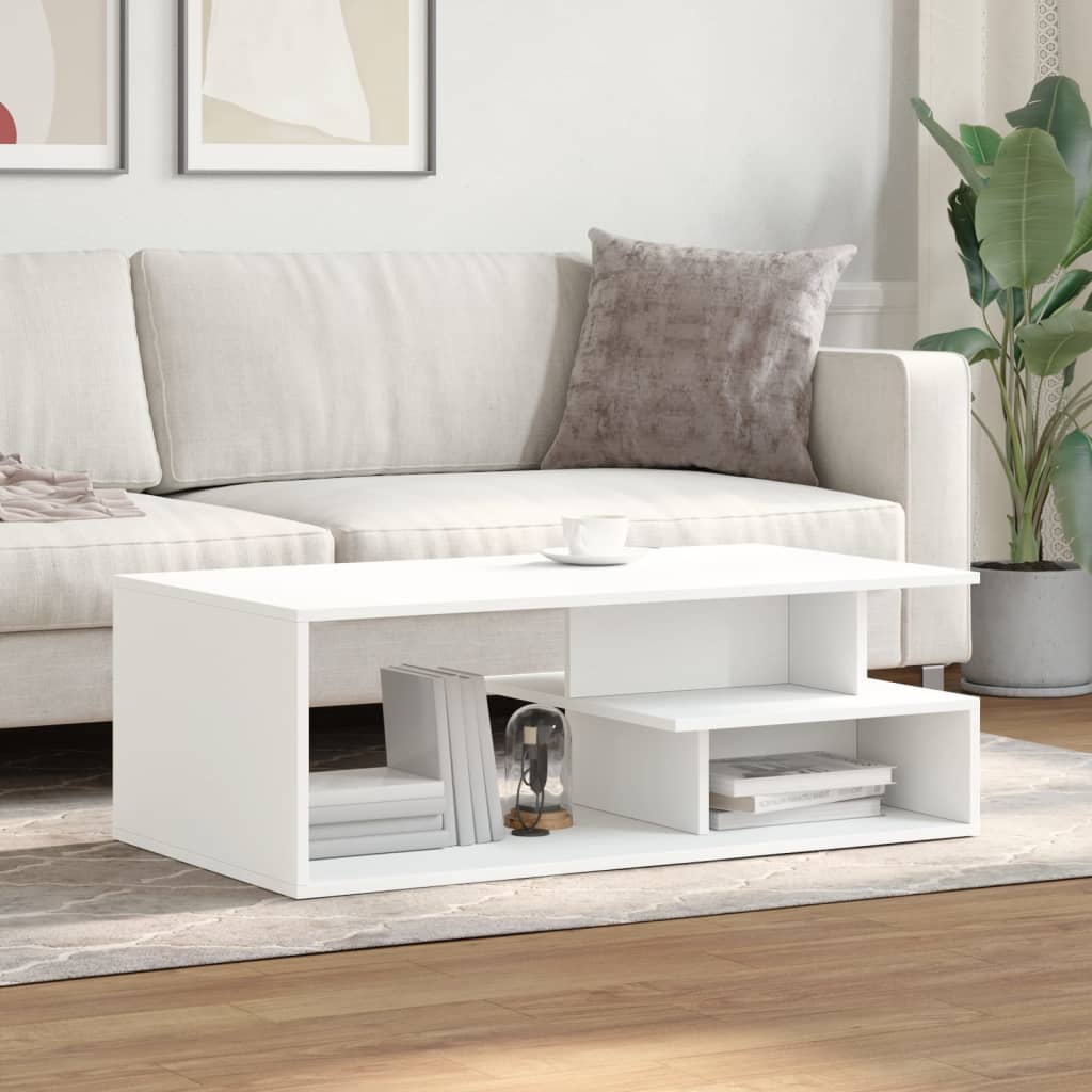 Table basse blanche 102x55x35 cm en bois