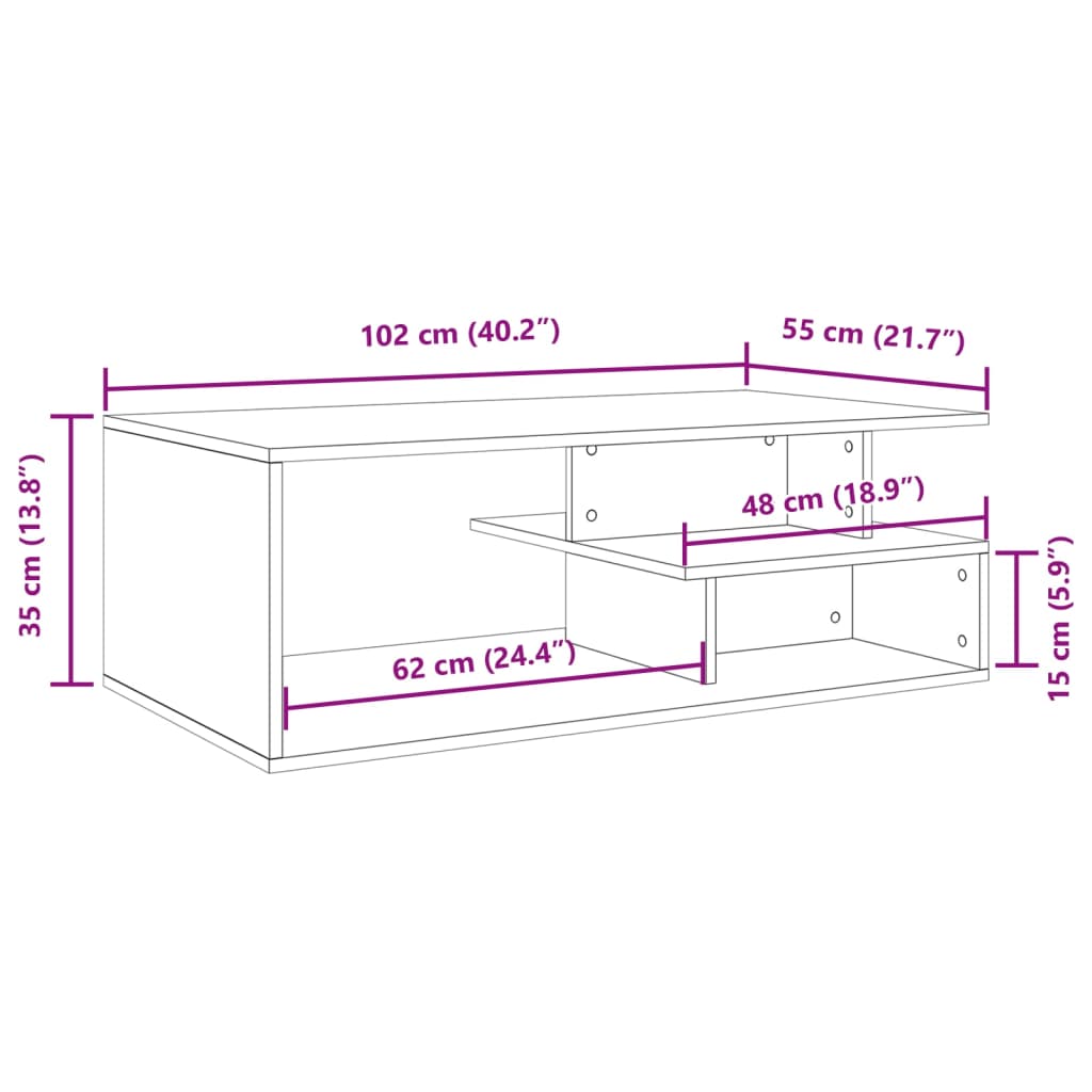 Table basse blanche 102x55x35 cm en bois